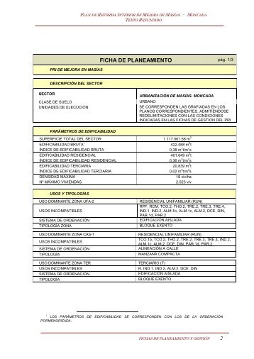 FICHA DE PLANEAMIENTO - Ayuntamiento de Moncada