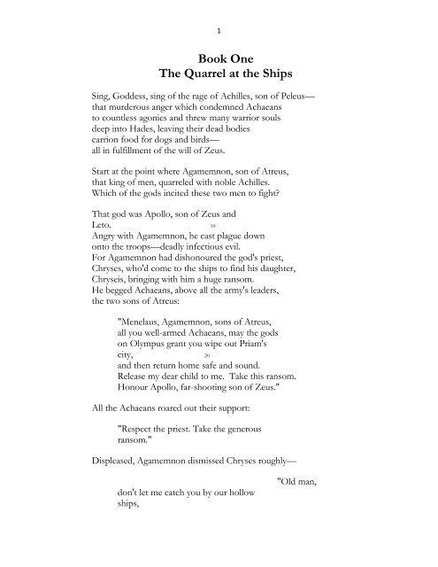 Book One The Quarrel at the Ships