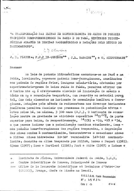 A transformaçao das ilitas em montmorilonita no alios de ... - IRD