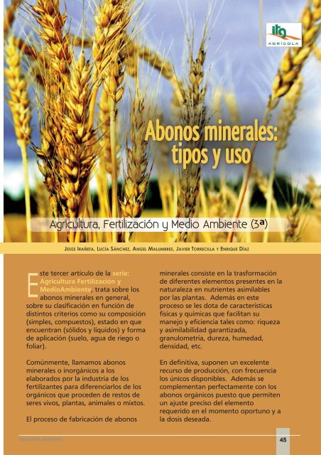 Abonos minerales: tipos y uso - Navarra Agraria