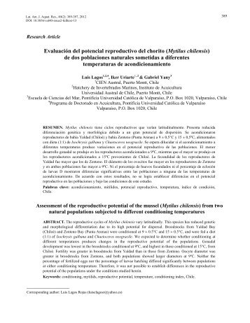 Evaluación del potencial reproductivo del chorito (Mytilus ... - SciELO