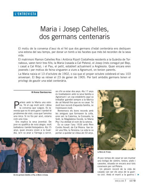 Maria i Josep Cahelles, dos germans centenaris - Revista Sió