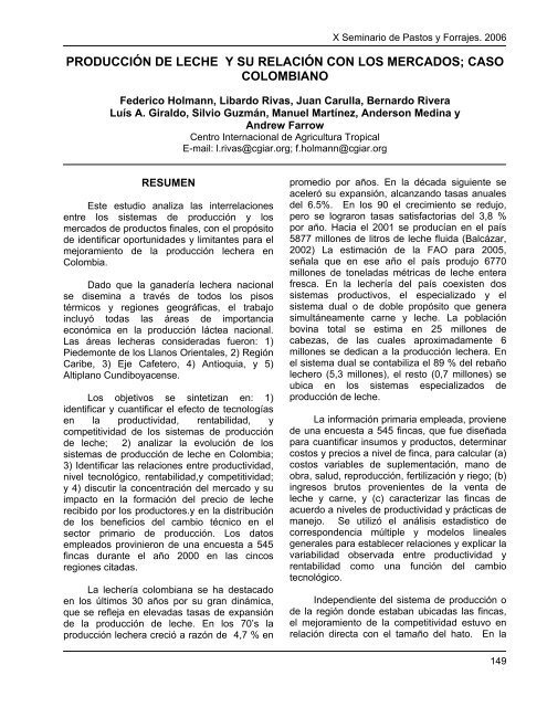 producción de leche y su relación con los mercados; caso ... - AVPA