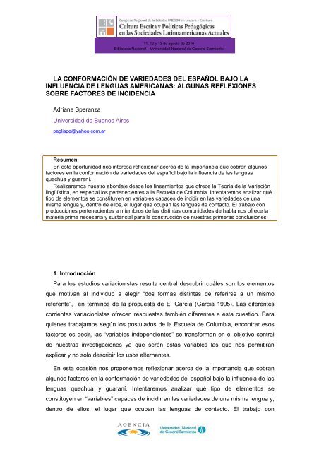 Libro de Actas del Congreso Regional de la Cátedra ... - UNGS