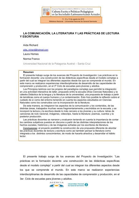 Libro de Actas del Congreso Regional de la Cátedra ... - UNGS