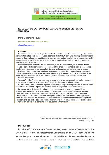 Libro de Actas del Congreso Regional de la Cátedra ... - UNGS