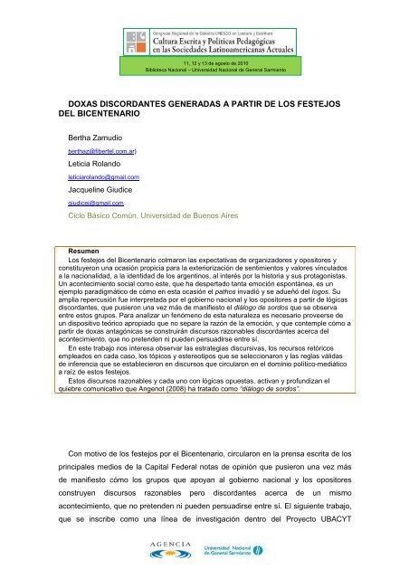 Libro de Actas del Congreso Regional de la Cátedra ... - UNGS