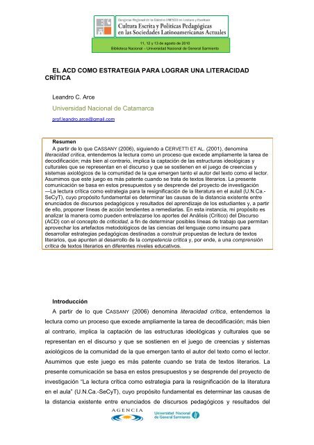 Libro de Actas del Congreso Regional de la Cátedra ... - UNGS