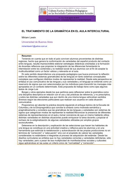 Libro de Actas del Congreso Regional de la Cátedra ... - UNGS