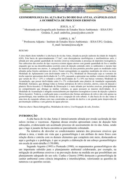 1 GEOMORFOLOGIA DA ALTA BACIA DO RIO ... - LABOGEF - UFG