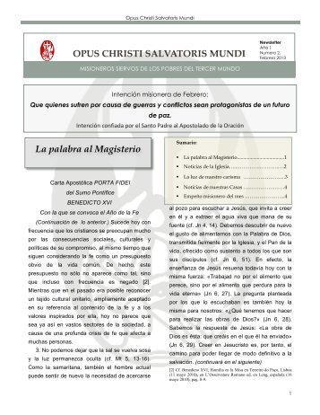 OPUS CHRISTI SALVATORIS MUNDI La palabra al Magisterio