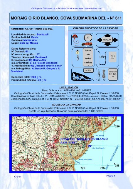 MORAIG O RÍO BLANCO, COVA SUBMARINA DEL - Nº 611