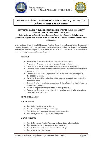 Curso de Técnico Deportivo en Espeleología - Federacion Andaluza ...