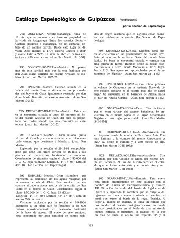 Catálogo Espeleológico de Guipúzcoa (continuación) - Aranzadi