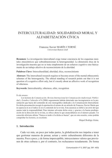 Interculturalidad: solidaridad moral y alfabetización cívica