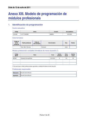 Anexo XIII. Modelo de programación de módulos profesionais