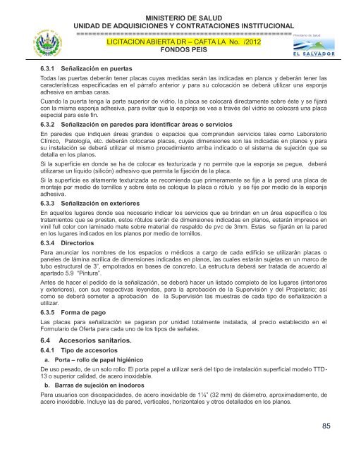 especificaciones tecnicas de licitación publica - Ministerio de Salud