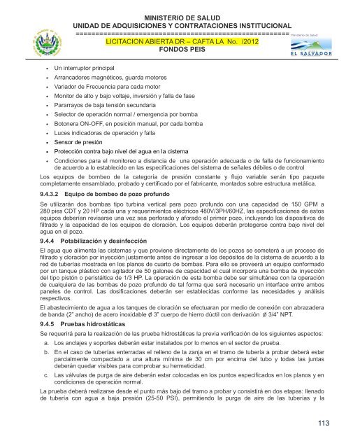 especificaciones tecnicas de licitación publica - Ministerio de Salud