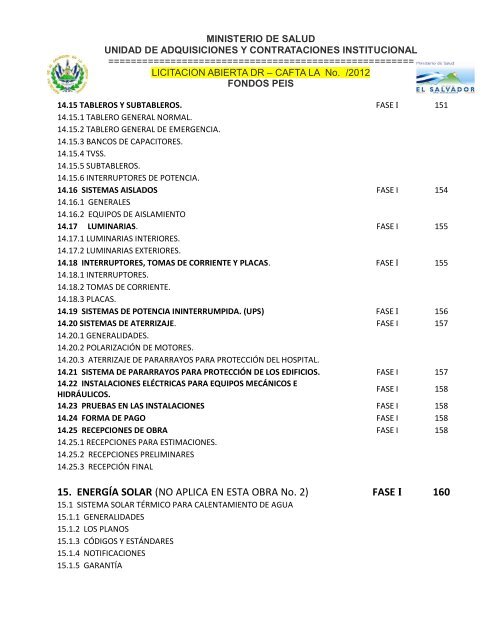 especificaciones tecnicas de licitación publica - Ministerio de Salud