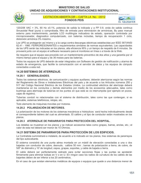 especificaciones tecnicas de licitación publica - Ministerio de Salud