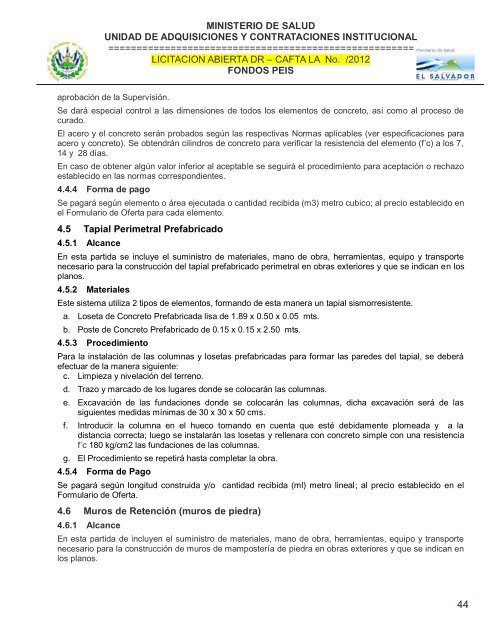 especificaciones tecnicas de licitación publica - Ministerio de Salud