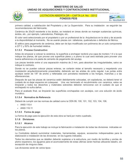 especificaciones tecnicas de licitación publica - Ministerio de Salud