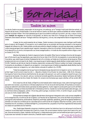 revista sororidad. mujeres y teologia de ciudad real. noviembre 2012