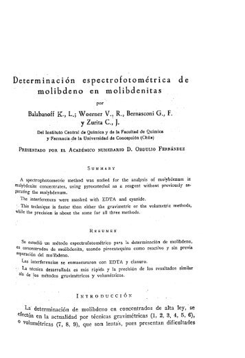 Determinación espectrofotométrica de molibdeno en molibdenitas