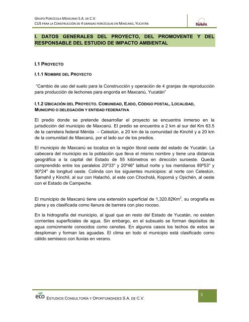 i. datos generales del proyecto, del promovente y ... - sinat - Semarnat