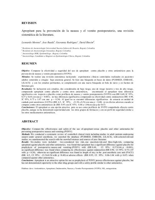 REVISION Aprepitant para la prevención de la nausea y el vomito ...