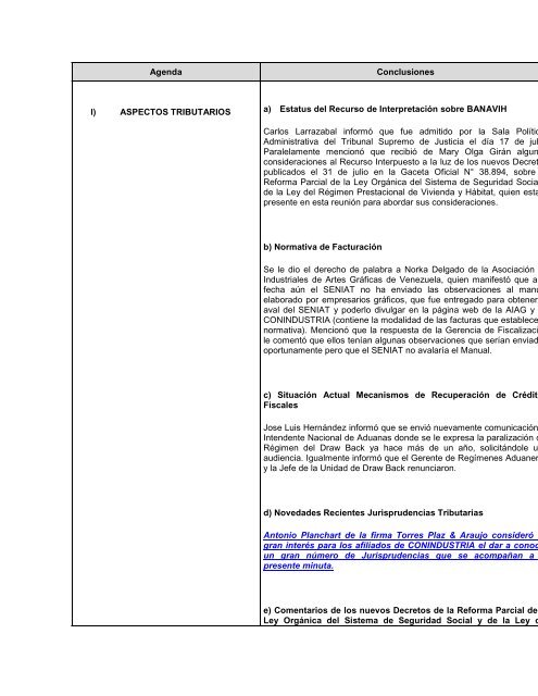 MINUTA DE REUNIÓN COMISION TRIBUTARIA Y ... - Conindustria