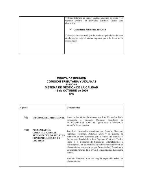 MINUTA DE REUNIÓN COMISION TRIBUTARIA Y ... - Conindustria