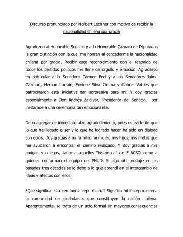 Discurso pronunciado por Norbert Lechner con motivo de recibir la ...