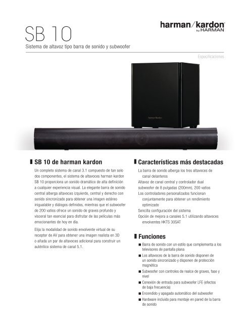 Características más destacadas SB 10 de harman kardon Funciones