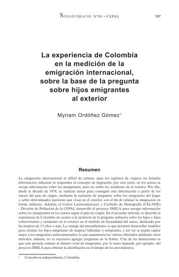 Myriam Ordóñez Gómez. La experiencia de Colombia en - Cepal