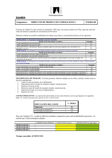 EXAMEN Assignatura : DIRECCIÓ DE PRODUCCIÓ I ...