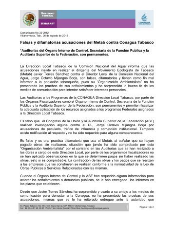 Falsas y difamatorias acusaciones del Metab contra Conagua ...