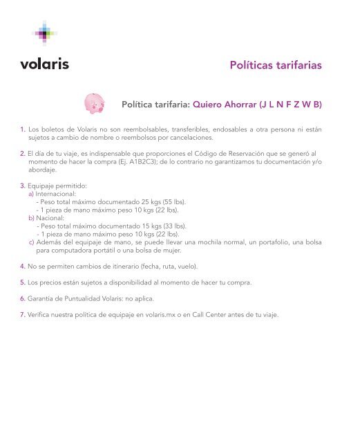 Políticas tarifarias - Volaris