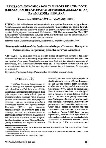 REVISÁO TAXONÓMICA DOS CAMARÓES DE AGUA DOCE ...