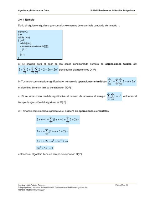 Unidad II Fundamentos del Análisis de Algoritmos