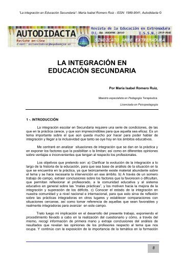 LA INTEGRACIÓN EN EDUCACIÓN SECUNDARIA - ANPE BADAJOZ