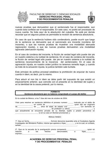 derecho procesal penal y de procedimientos penales - Facultad de ...