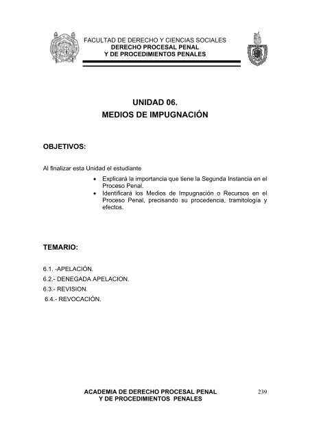 derecho procesal penal y de procedimientos penales - Facultad de ...