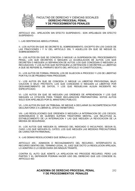 derecho procesal penal y de procedimientos penales - Facultad de ...