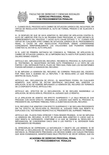 derecho procesal penal y de procedimientos penales - Facultad de ...