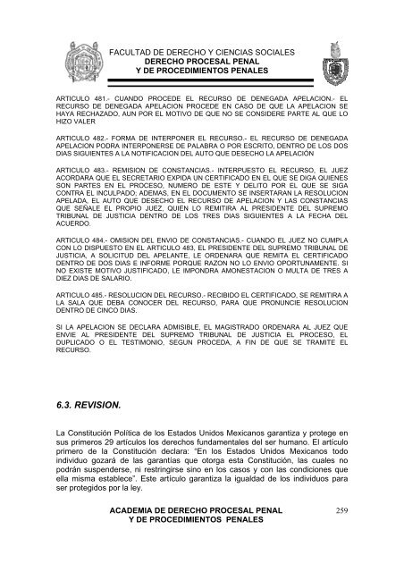 derecho procesal penal y de procedimientos penales - Facultad de ...