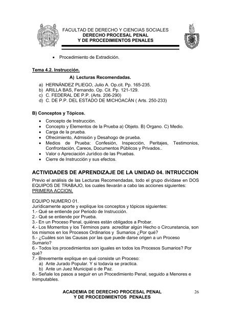 derecho procesal penal y de procedimientos penales - Facultad de ...