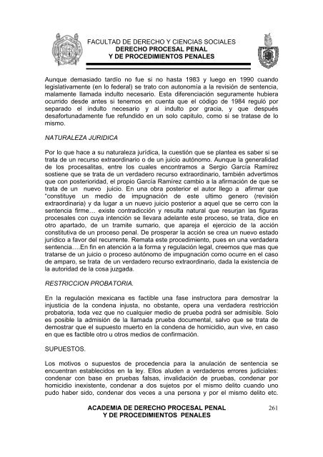 derecho procesal penal y de procedimientos penales - Facultad de ...