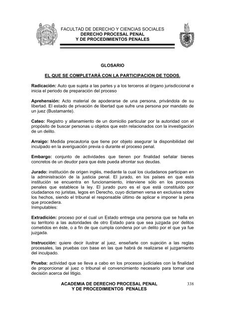 derecho procesal penal y de procedimientos penales - Facultad de ...