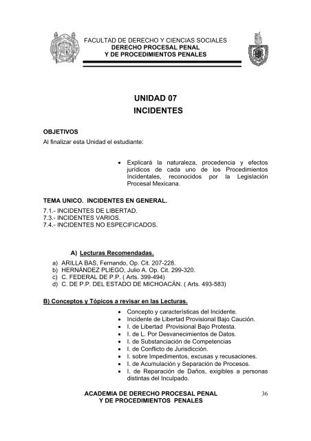 derecho procesal penal y de procedimientos penales - Facultad de ...